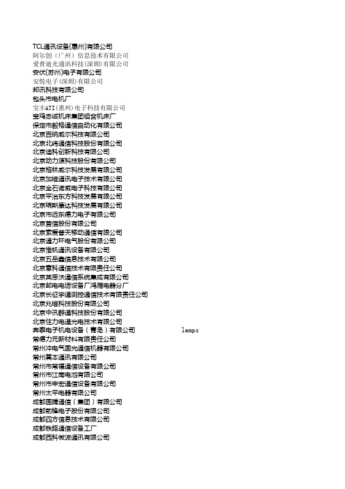 通信设备厂商名单