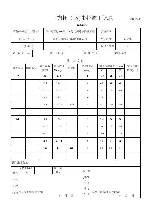 锚索张拉施工记录【范本模板】