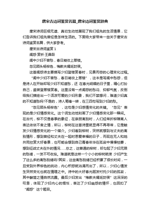 唐宋古诗词鉴赏名篇_唐宋诗词鉴赏辞典