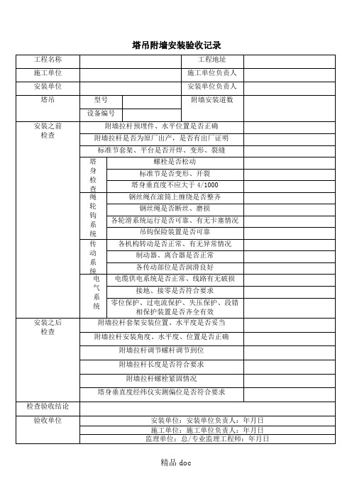 塔吊附墙安装验收记录