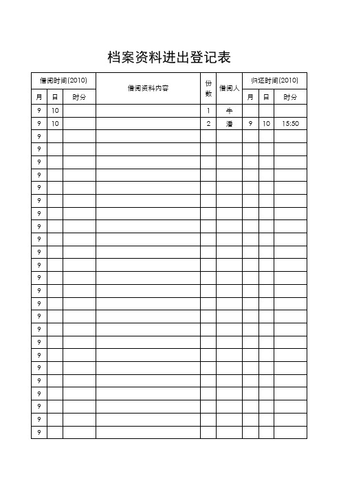 档案资料进出登记表