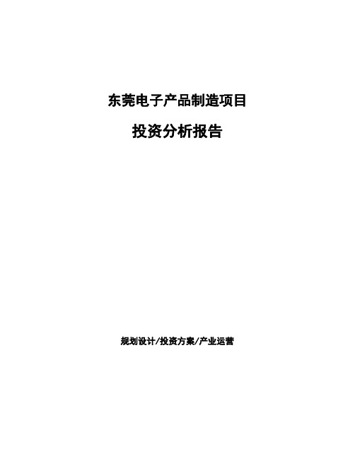 东莞电子产品制造项目投资分析报告