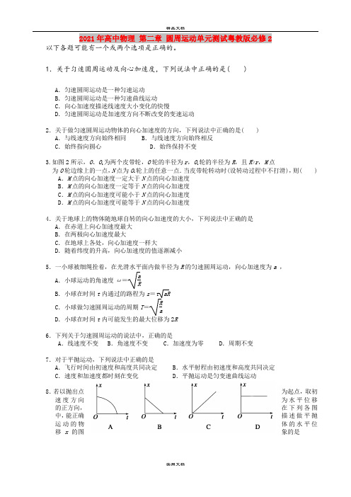 2021年高中物理 第二章 圆周运动单元测试粤教版必修2