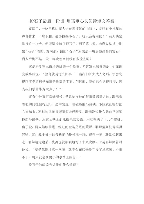 捡石子最后一段话,用语重心长阅读短文答案