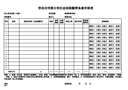 劳动合同签订备案审核表