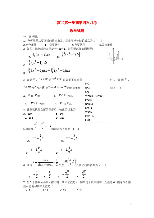 河北省正定中学—高二数学上学期第四次月考试题