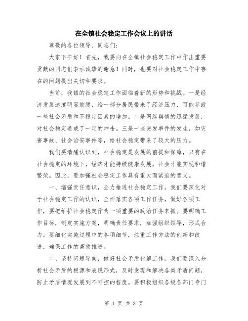 在全镇社会稳定工作会议上的讲话