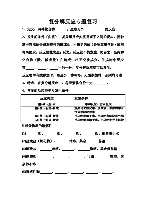 复分解反应知识点和考题(无答案)