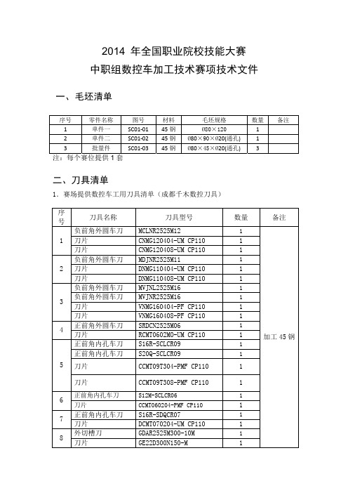 2014 年全国职业院校技能大赛中职组数控车加工技术赛项技术文件