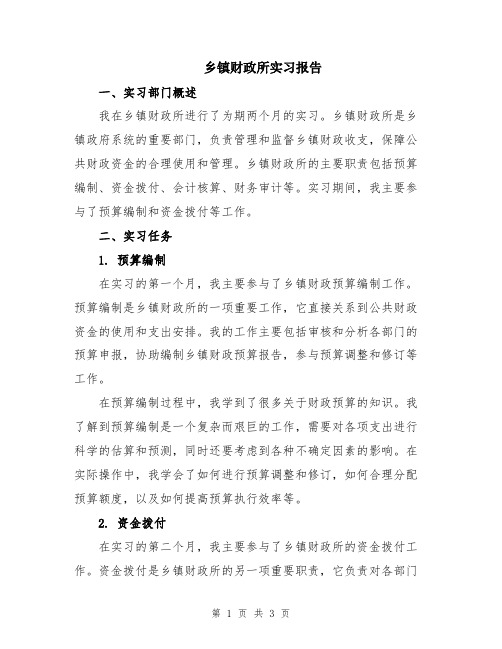 乡镇财政所实习报告