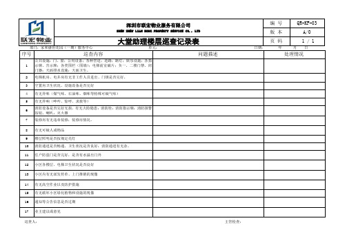 大堂助理楼层巡查记录表