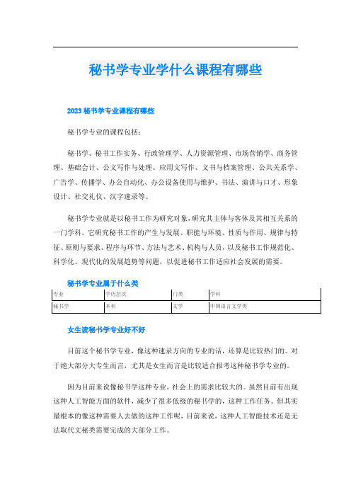 秘书学专业学什么课程有哪些