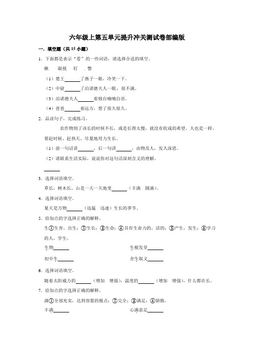 六年级上册 语文第五单元提升冲关测试卷部编版(含答案)