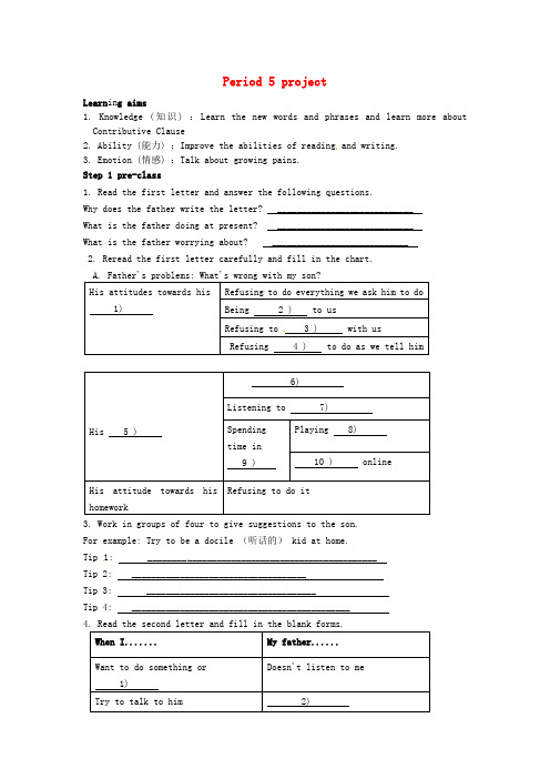 江苏省海安县实验中学高一英语Module 1《Unit 2 Growing Pains》Period 5 project 学案