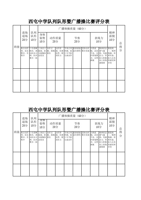 队列队形广播操比赛评分表