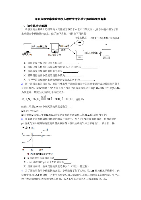 深圳大浪锦华实验学校人教版中考化学计算题试卷及答案