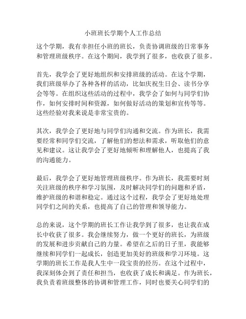 小班班长学期个人工作总结