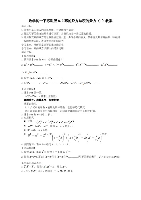 数学初一下苏科版8.2幂的乘方与积的乘方(1)教案