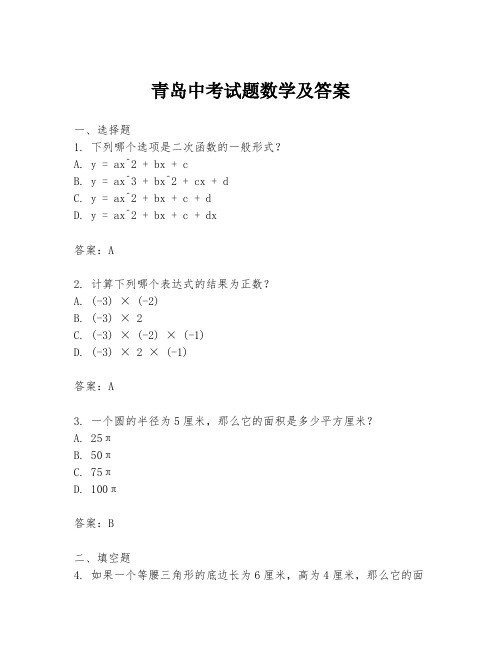 青岛中考试题数学及答案