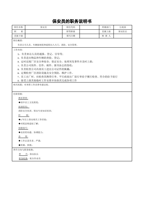 保安员的职务说明书