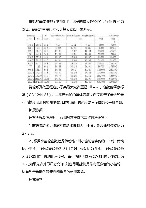 链轮齿数和直径对照表