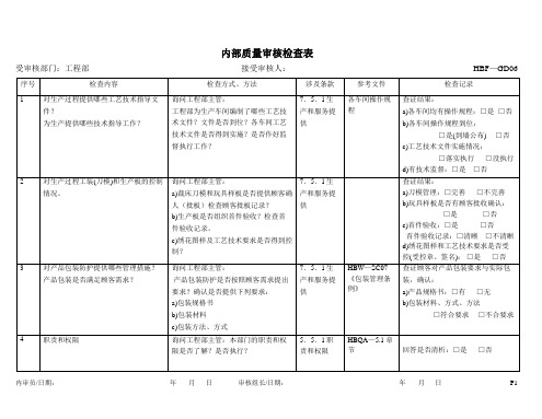 工程部内审检查表