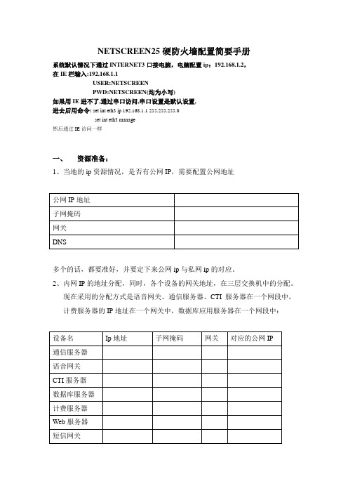 NETSCREEN25软防火墙配置简要手册