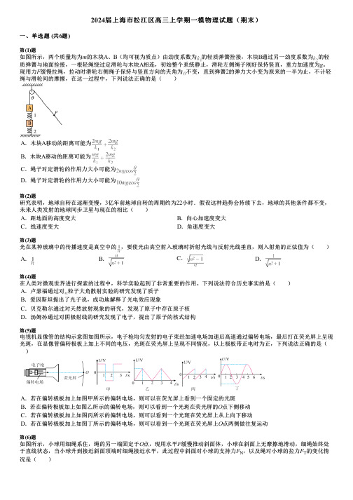 2024届上海市松江区高三上学期一模物理试题(期末)