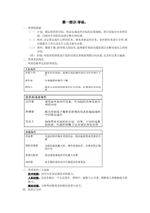 组织行为学期末复习重点笔记(罗宾斯版)