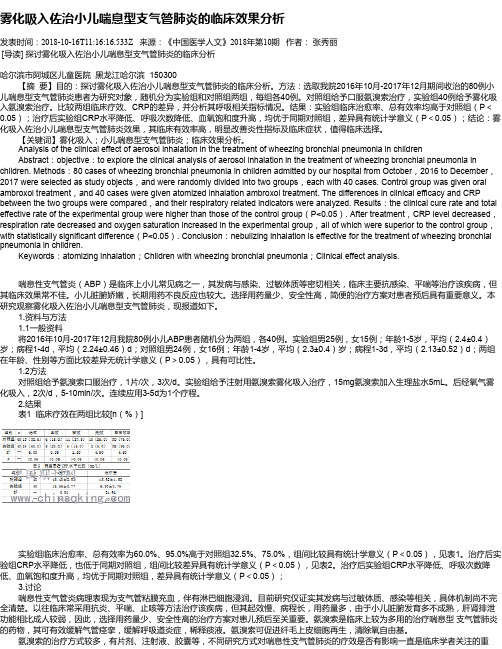 雾化吸入佐治小儿喘息型支气管肺炎的临床效果分析