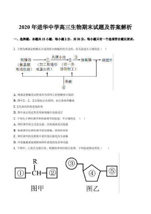 2020年进华中学高三生物期末试题及答案解析