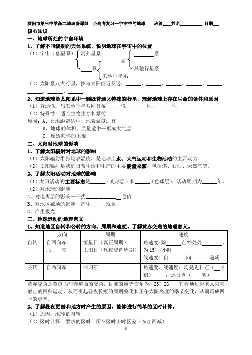 地理小高考复习-宇宙中的地球