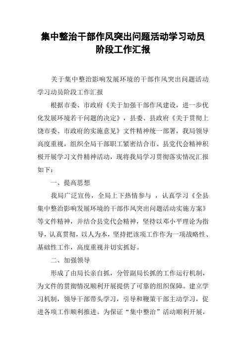 集中整治干部作风突出问题活动学习动员阶段工作汇报