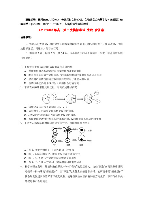 2019-2020年高三第二次模拟考试 生物 含答案