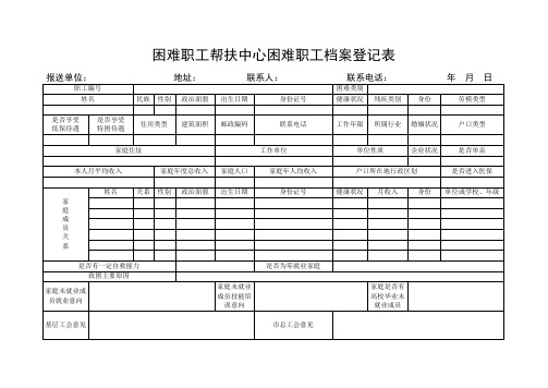 困难职工帮扶中心困难职工档案登记表