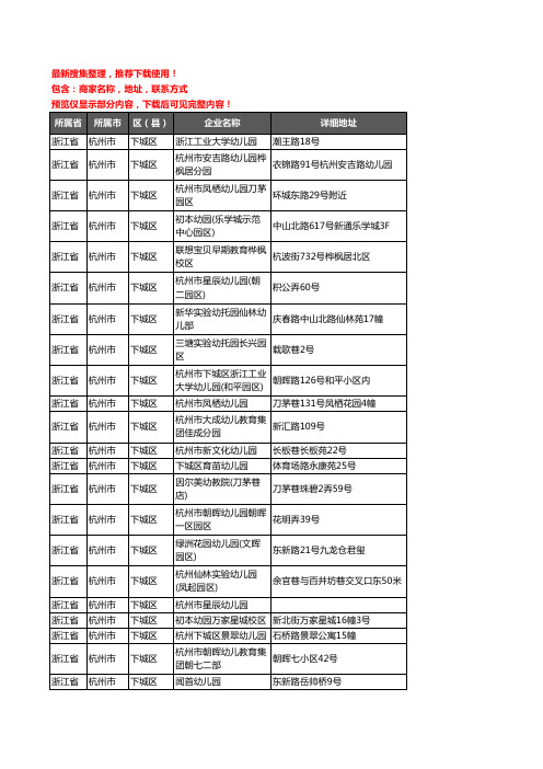 新版浙江省杭州市下城区幼儿园企业公司商家户名录单联系方式地址大全85家