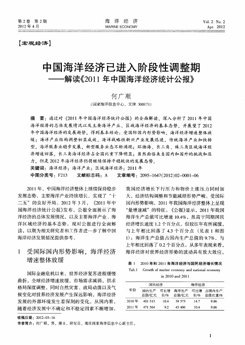 中国海洋经济已进入阶段性调整期——解读《2011年中国海洋经济统计公报》