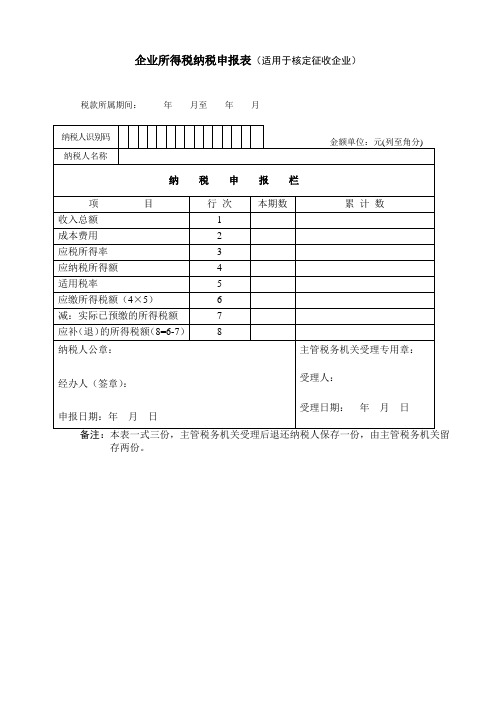 03：核定征收企业所得税申报表