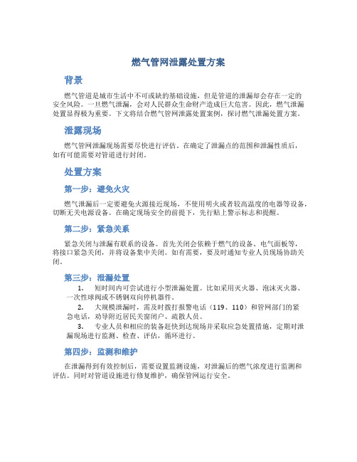 燃气管网泄露处置方案