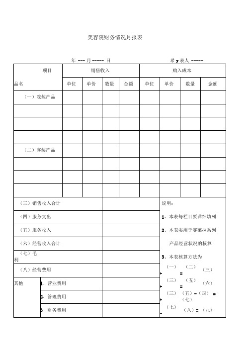 美容院财务情况月报表