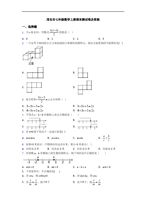 茂名市七年级数学上册期末测试卷及答案