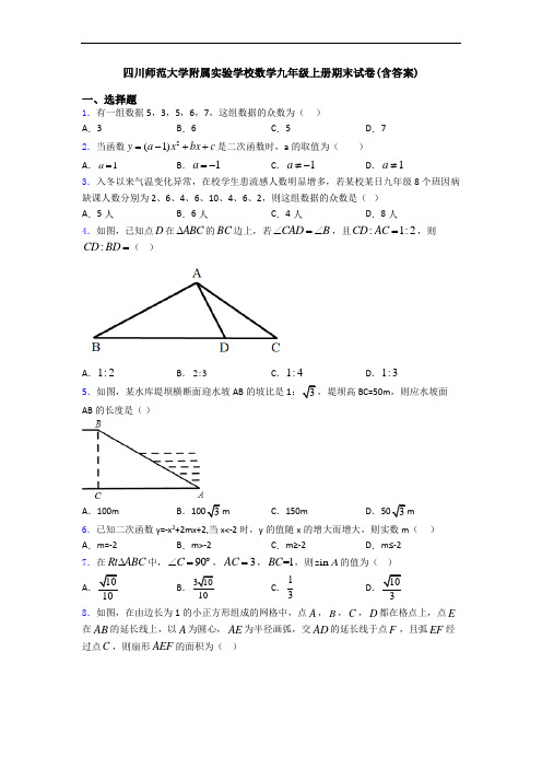 四川师范大学附属实验学校数学九年级上册期末试卷(含答案)