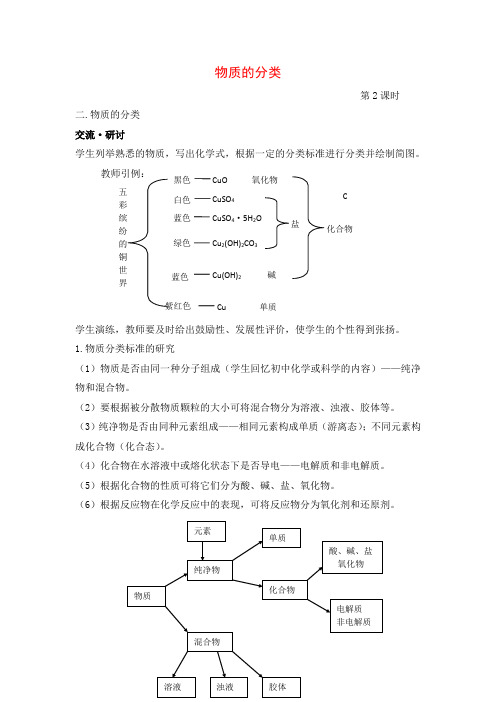 高中化学第一节物质的分类 第二课时教案 鲁科版必修1