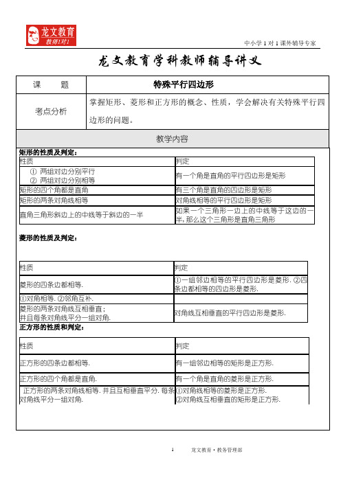 中考专项复习--矩形、正方形和菱形