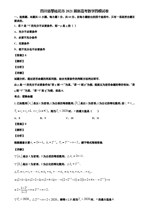 四川省攀枝花市2021届新高考数学四模试卷含解析
