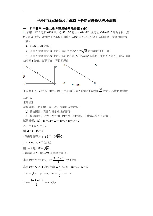 长沙广益实验学校九年级上册期末精选试卷检测题