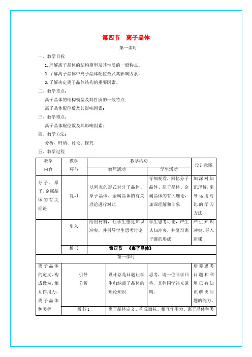 高中化学 3.4离子晶体(第1课时)教学设计 新人教版选修3