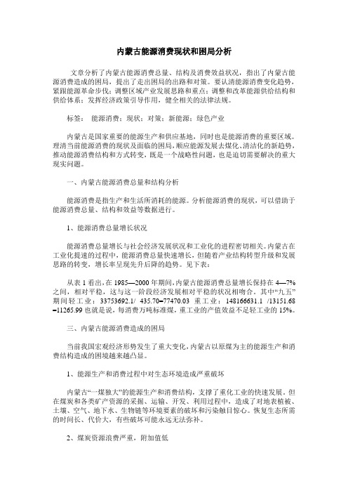 内蒙古能源消费现状和困局分析