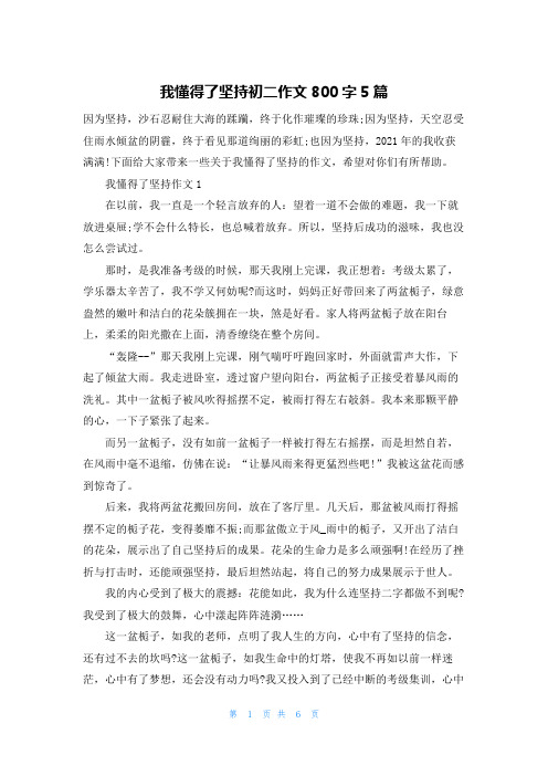 我懂得了坚持初二作文800字5篇