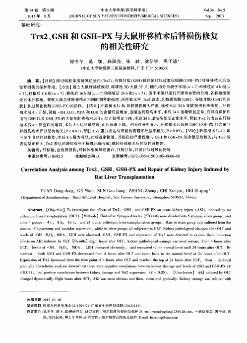 Trx2、GSH和GSH-PX与大鼠肝移植术后肾损伤修复的相关性研究